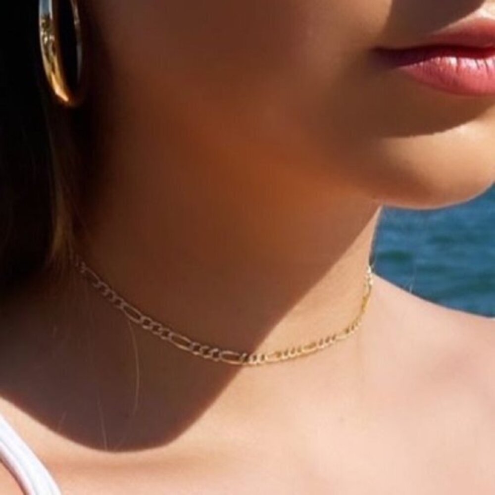 14K Gold 1.6mm Figaro 3+1 Chain Choker 14" inches